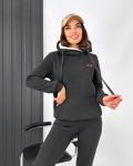 Теплый женский костюм с капюшоном серого цвета