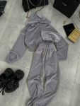 Костюм тройка: кофта+топ+джоггеры графитового цвета