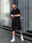 Хлопковый мужской костюм черного цвета