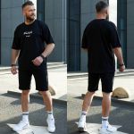 Легкий мужской костюм футболка+шорты черного цвета