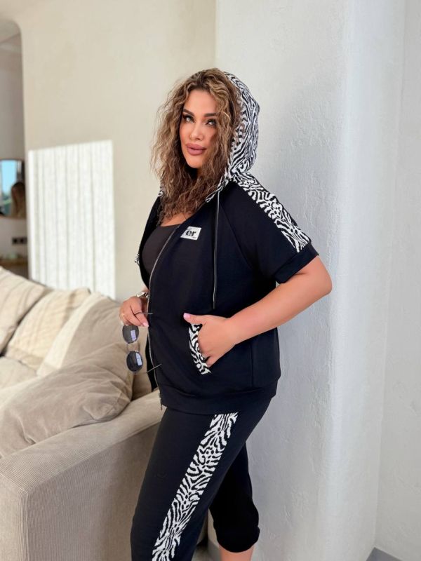 Женский спортивный костюм двойка черный + белый