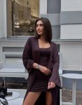 Женский комплект 2в1  (кардиган+платье) шоколадного цвета