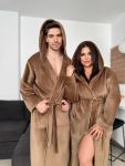 Халат унисекс с капюшоном и поясом бежевого цвета