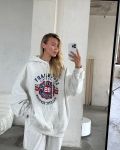 Флисовый худи с капюшоном в цвете серый меланж