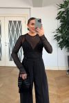 Стильный лонгслив из полупрозрачной ткани шоколадного цвета