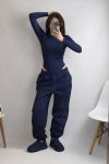 Женский костюм: боди + джогеры синего цвета