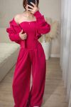 Костюм тройка: кофта + топ/корсет + штаны на затяжках красного цвета