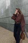 Сатиновая рубашка с длинным рукавом шоколадного цвета