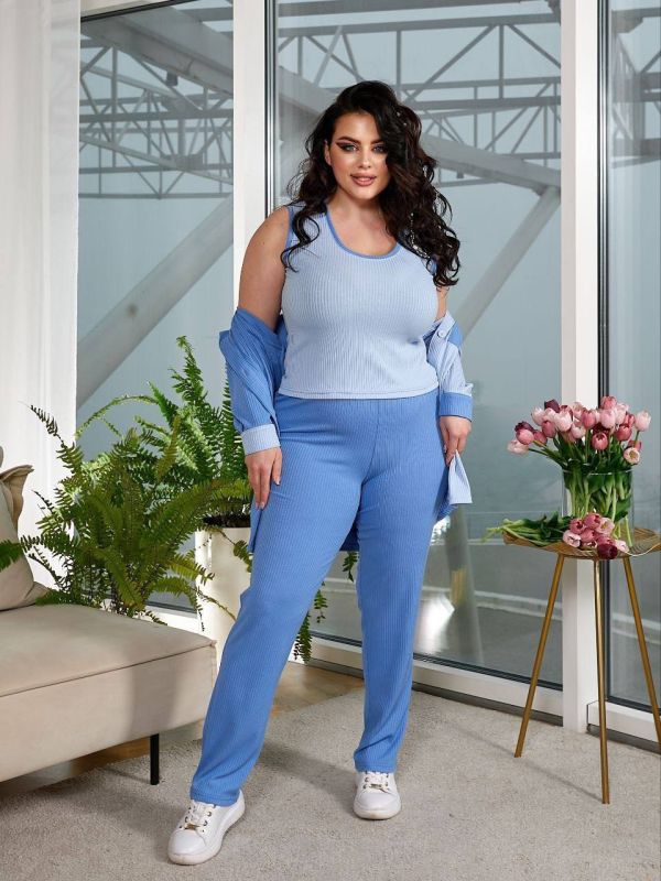 Стильный и практичный костюм тройка голубого цвета