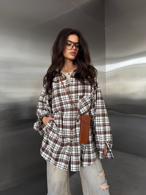 Супер Oversize рубашка клетка Шоколад