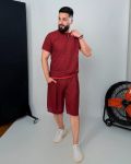Костюм футболка+шорты на резинке со шнурком цвета марсала