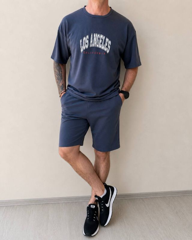 Мужской летний костюм в стиле casual streetwear графитового цвета