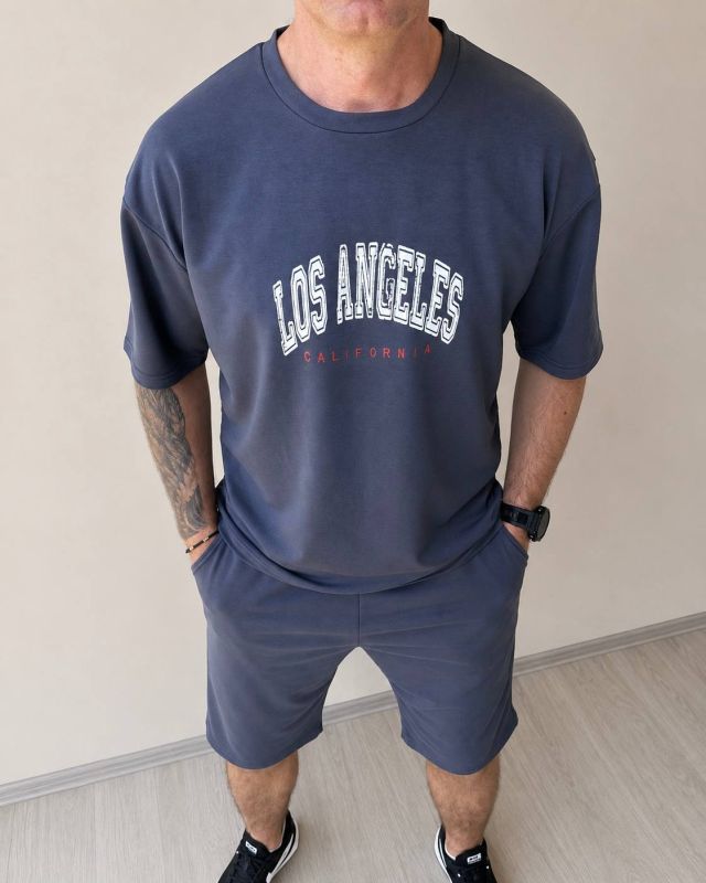 Мужской летний костюм в стиле casual streetwear графитового цвета